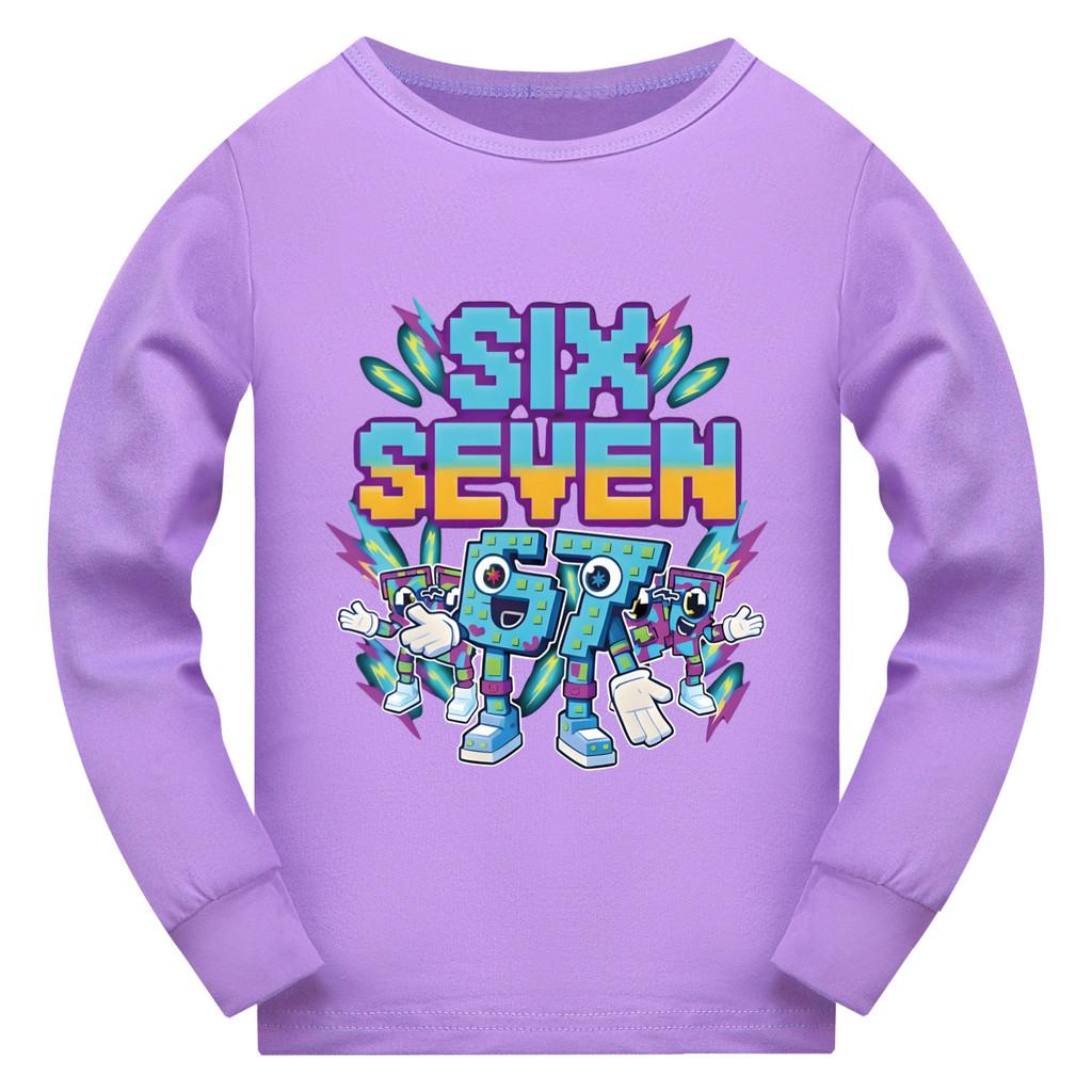 

5220 Дитяча футболка з довгим рукавом з принтом Kids Boys Girls Steal a Brainrot 67 Six Seven 170cm фіолетовий