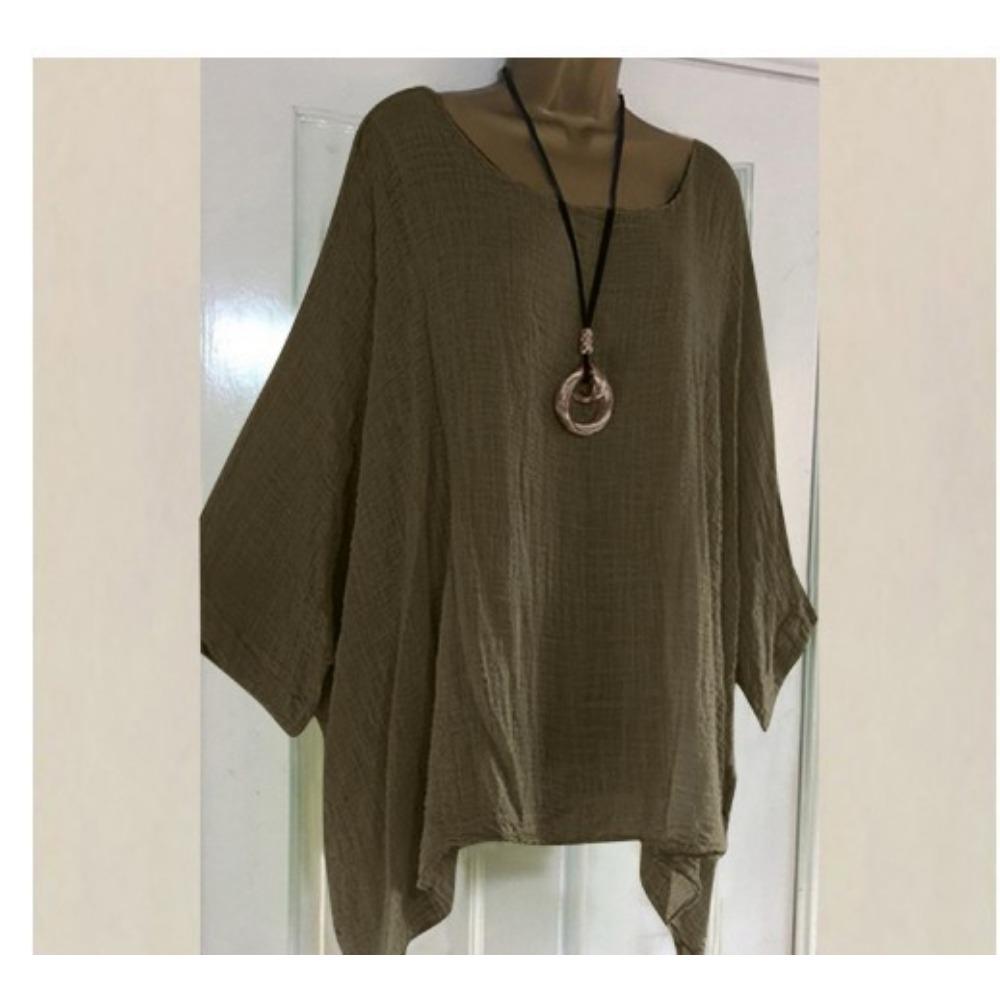 GMXIA Women's Fashion Casual Leisure Solid Color Print O Neck Blouses & Shirts