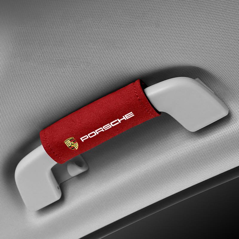 

2PC Leather Car Roof Armrest Pull Cover Handle Gloves Protection Cover For Porsche 911 718 Cayenne Cayman Panamera Macan Boxster