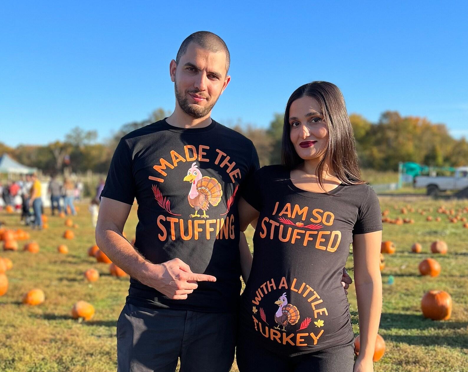Thanksgiving Turkey T-shirt Maternity Dad Mom Pregnancy Tee Shirt I am so stuffed Funny New parents baby announcement shirts 3XL
