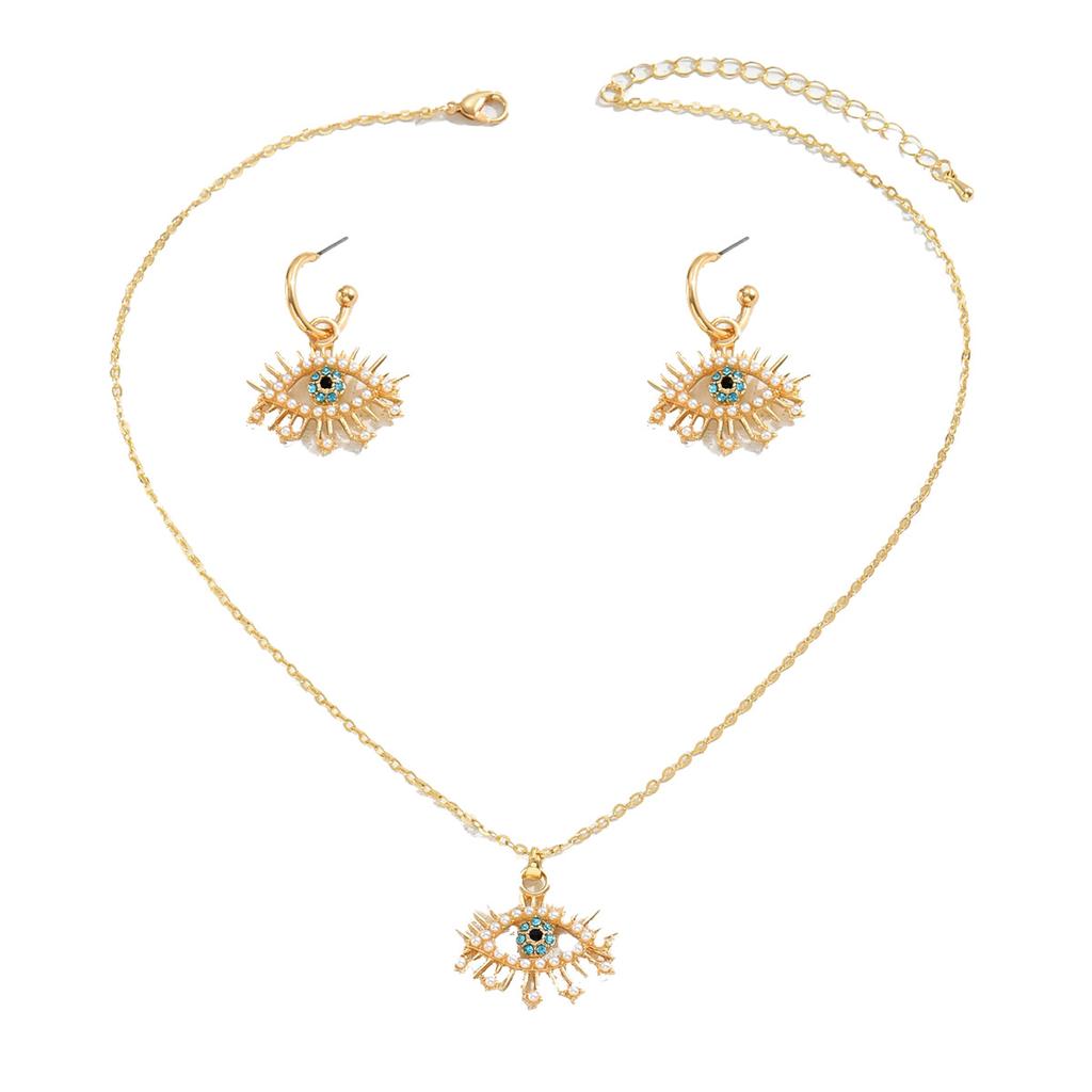 2025 new angel's eye hip-hop women's stud earrings necklace set with diamond design long collarbone chain