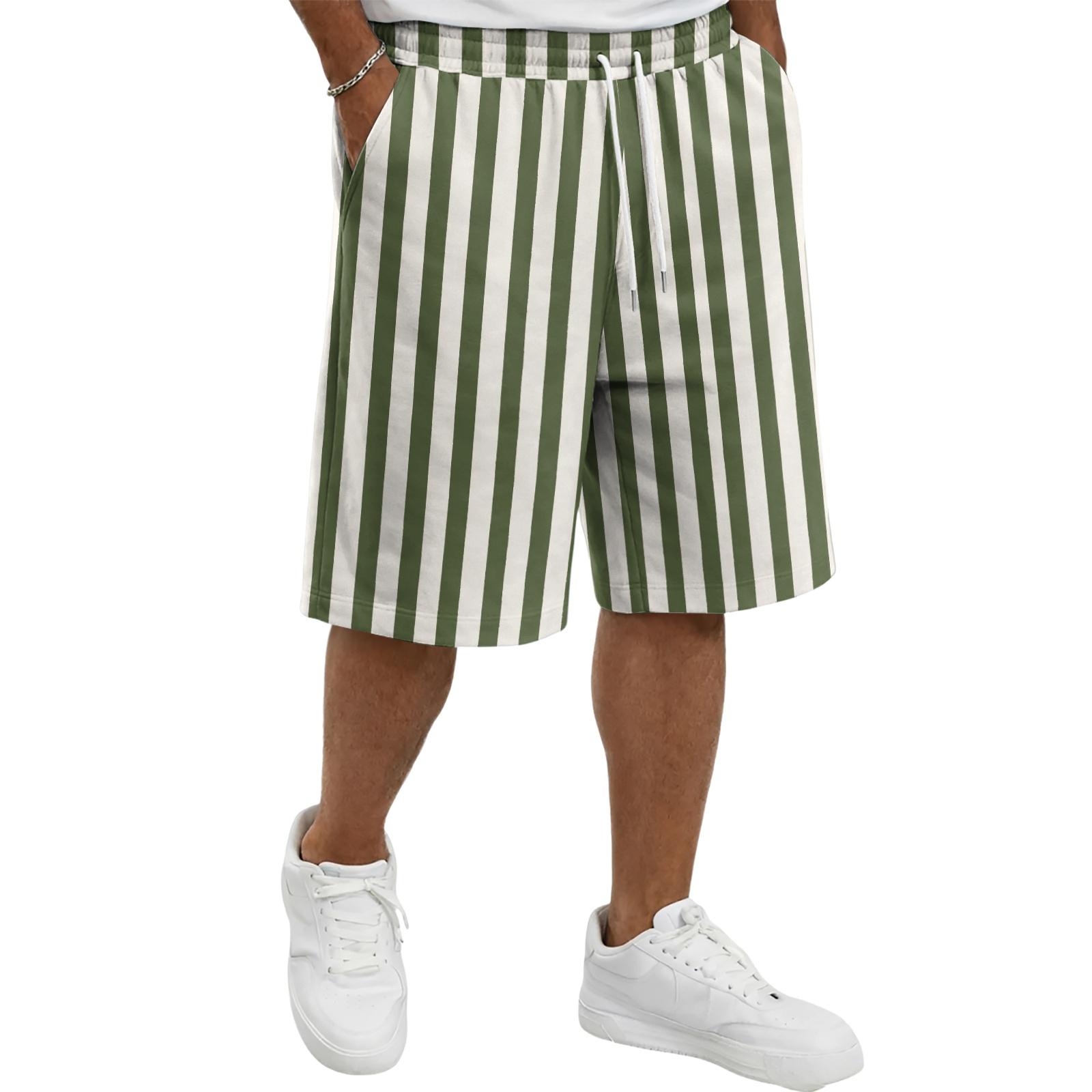 Men s Casual Striped Drawstring Shorts, Summer Beach Shorts with Drawstring Waist for Everyday Wear L армия зеленый