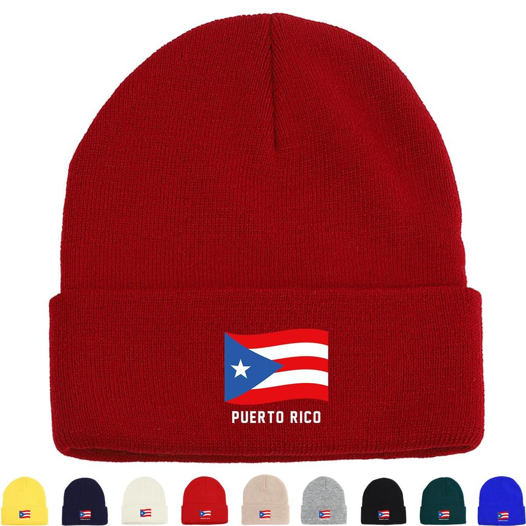 Flag of Puerto Rico Warm Knitted Cap Beanie, Patriotic Skullies Beanies Winter Candy Color Leisure Bobble Hat Knitted Hat Beanie