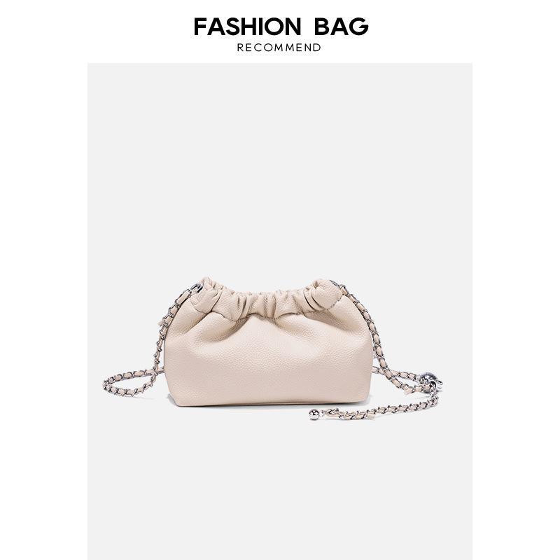 Soft leather 2024 summer new chain cloud bag, pleated soft leather women's bag, fashionable versatile shoulder and crossbody small bag
