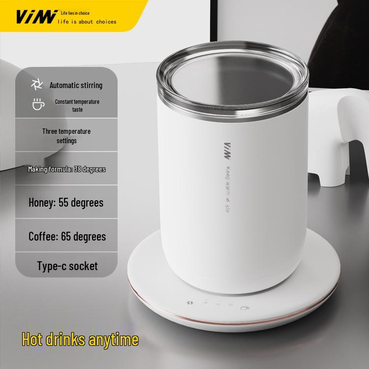 Tazza Riscaldante Magnetica Auto-Mescolante 2-in-1 in Acciaio Inossidabile con Controllo Intelligente della Temperatura e Design a Doppia Parete