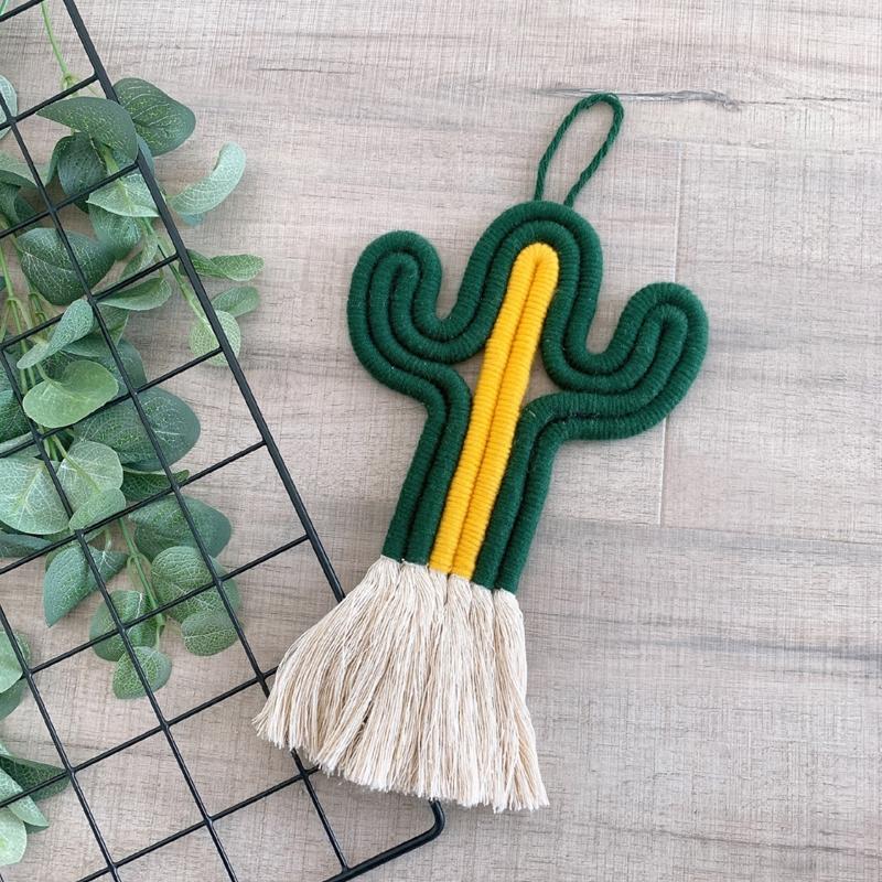 Cactus-shape Garden Ornament Wall Hanging Ig Bohemian Macrame Rainbow Wall Decor Handmade Macrame Rainbow Cactus-shape
