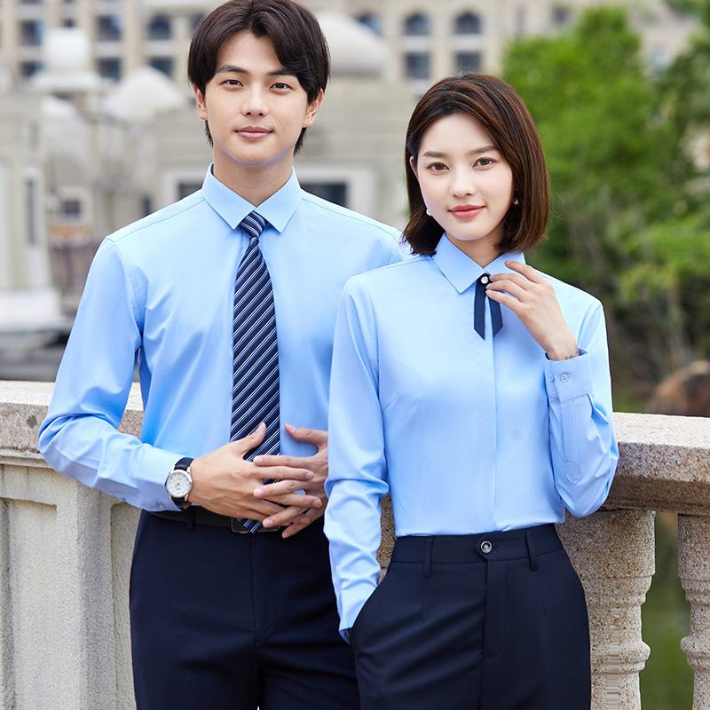 Long Sleeve Slim Bamboo Fiber Shirt Workwear Men's and Women's Professional Suit Tooling White Shirt Dress Printing LOGO