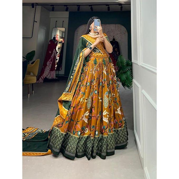 Woman's Perfectly  Collection Tussar Silk Lehenga Choli Patola Print with Foil Work ,Unstiched Blouse,