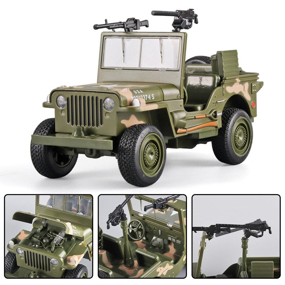 1:32 Vehículos todoterreno militares Willys GP Aleación Fundición a presión y Vehículos de juguete Coche de juguete de metal Modelo Sonido y luz Colección Juguetes de Hobby