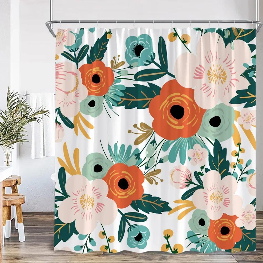 Vintage Floral Shower Curtain Plant Butterfly Floral Bathroom Curtain Decorative Polyester Bathtub Curtain with Hook W120xH180cm