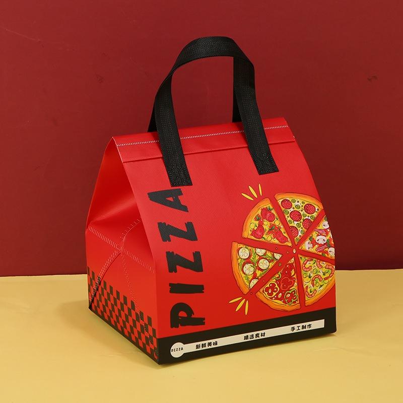 Pizza Non-woven Fabric Insulation Bag Delivery Specific Pocket Disposable Aluminum Foil Packaging Pouchs Waterproof and Oil Resistant Portable Handbag 27x22x21cm 10pcs