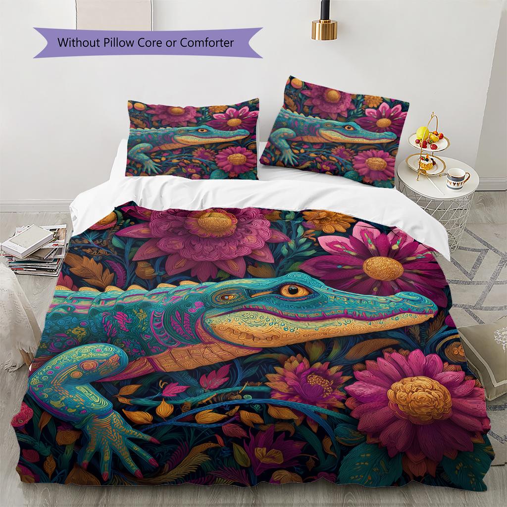Crocodile Pattern Bedding Home Decoration Birthday Gift (1 * Duvet Cover + 2 * Pillowcase, Without Core)