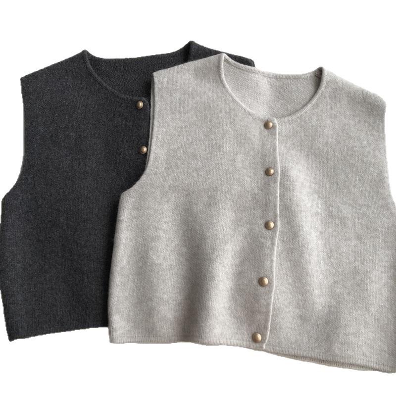 Korean Style Retro Knit Vest Jacket - Loose, Soft, Fluffy Round Neck Cardigan for Women, Perfect for Autumn and Winter