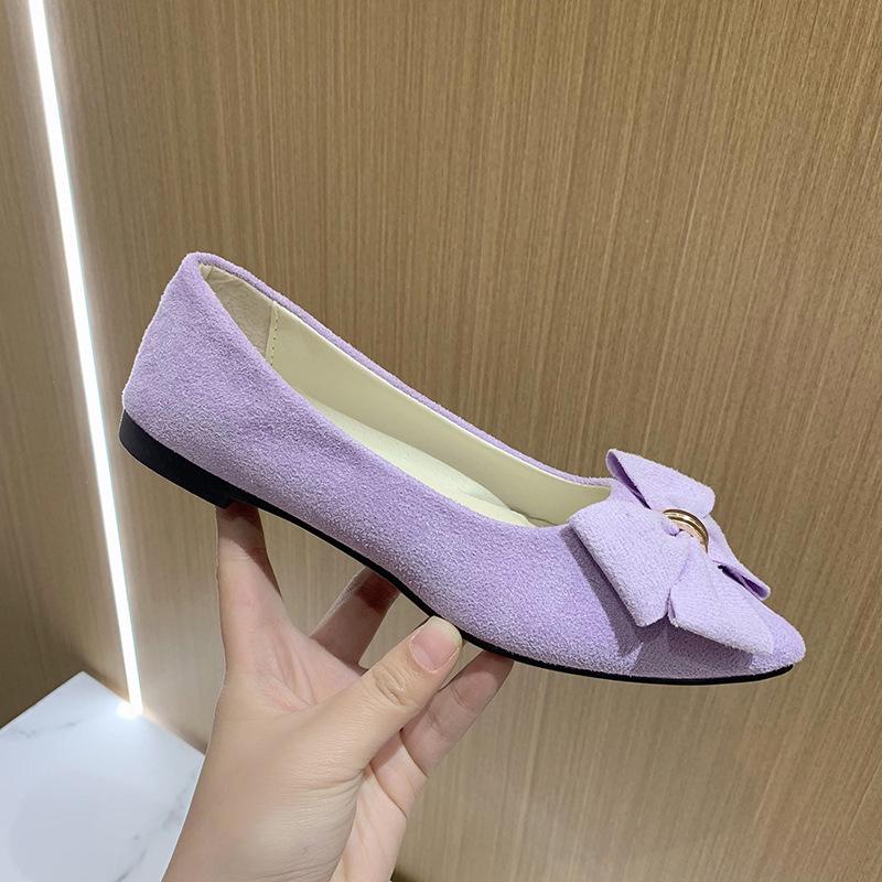 2025 Spring/Autumn Women's Bow Suede Loafers - British Style, Casual, Low-Cut, Plus Size