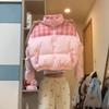 Womens Winter Puffer Jacket With Plaid Patchwork Design Thick Warm Short Coat Loose Fit Stand Collar Cotton Blend