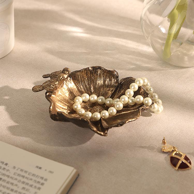 Zinc Alloy Trinket Tray for Small Spaces, Gold Jewelry Dish, 2 Birds
