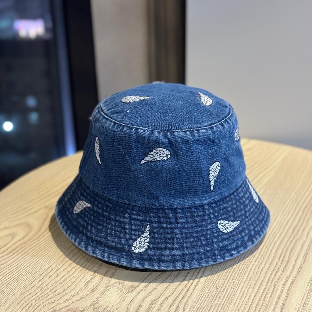 Spring and summer new embroidered denim fisherman hat for women, washed vintage style2026Versatile outdoor sun protection bucket hat trendy