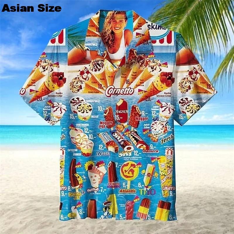 Hawaiian Shirt For Men Summer Cold Ice Cream Short Sleeve Shirt Tops Casual Popsicle Blouses Icecream Female Button Clothes