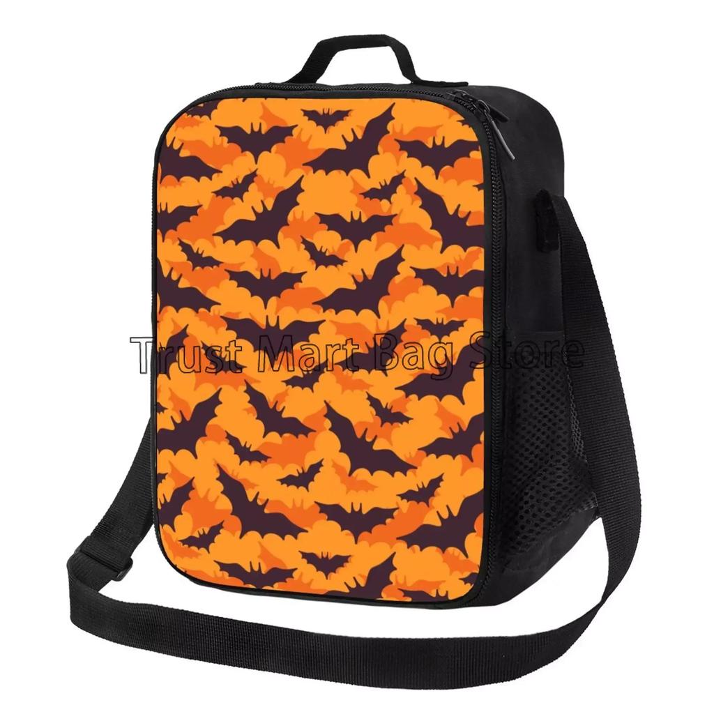 Halloween Bats Goth Insulated Lunch Bag Thermal Meal Tote with Adjustable Strap Reusable Cooler Bento Bag for Travel Work Picnic
