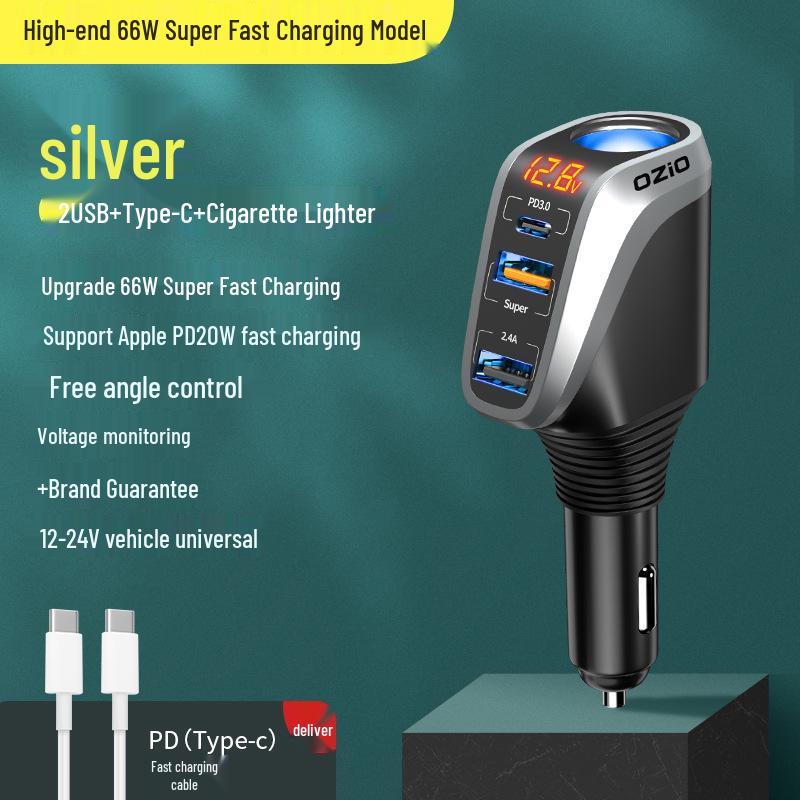 Fast Charging Car Cigarette Lighter Adapter: 1-to-3 Converter with 2 USB Ports