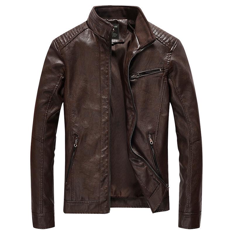 Men's Autumn and Winter New PU Leather Men's Jacket Washed and Velvet Motorcycle Leather Jacket