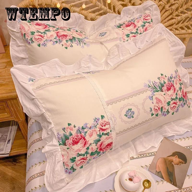 Federe per cuscini Princess in cotone di alta qualità Un paio di federe grandi con stampa floreale Biancheria da letto da 48 * 74 cm
