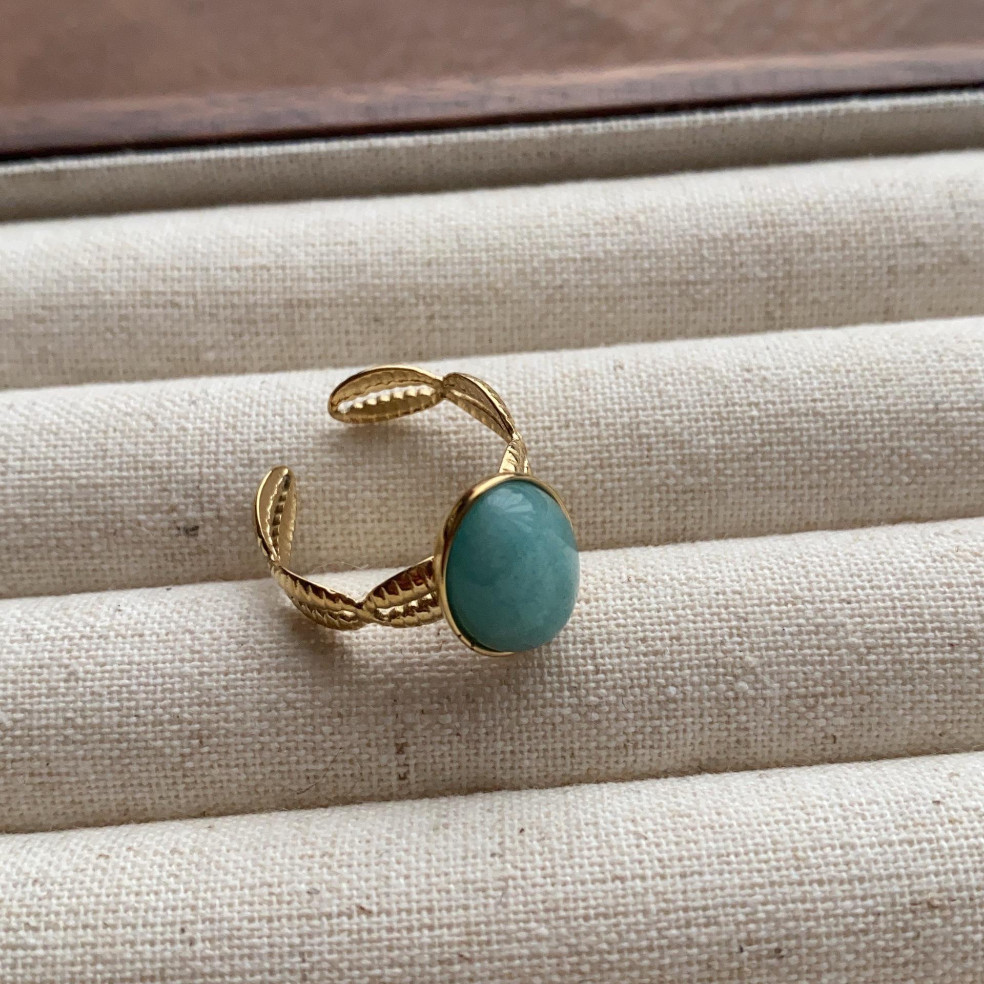 

Gem series ring retro European and American light luxury gemstone niche design open oval personalized ring finger ring