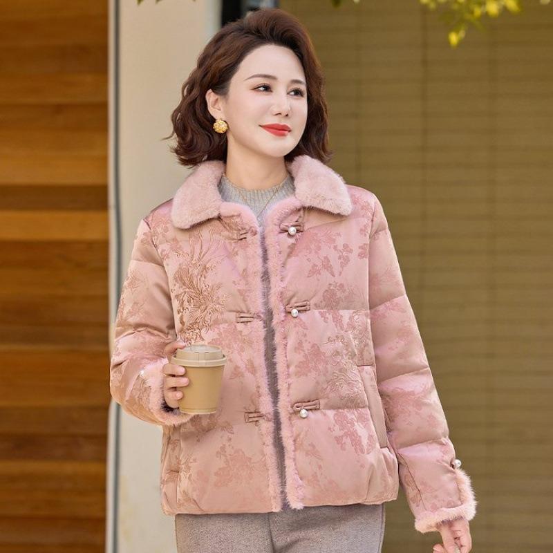 

Модная стеганая куртка для матери среднего возраста, утолщенная, на дисковых пуговицах, с меховым воротником, теплая на зиму 5XL [recommended 150-80kg] розовый
