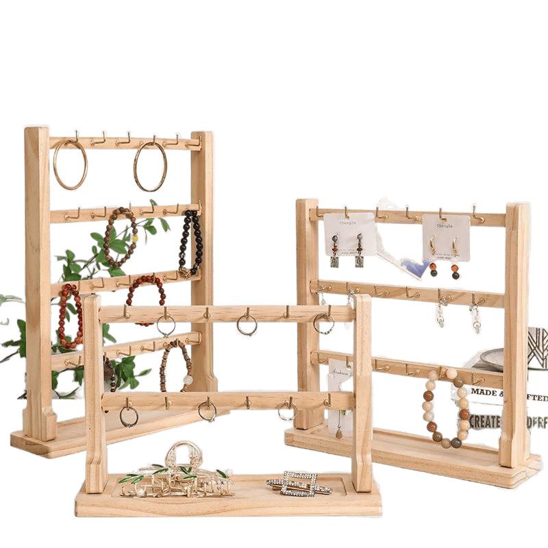 Solid Wood Jewelry Organizer with Hooks: Necklaces, Bracelets, Keychains, and Earring Display Rack