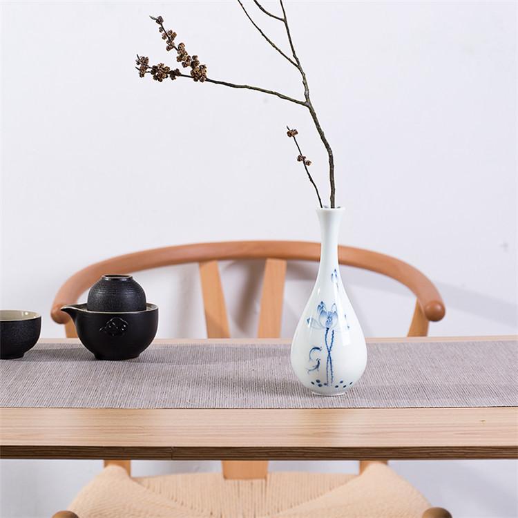 Hand Painted Ceramic Vase Zen Guanyin Bottle Chinese Style Buddha Altar Decoration Blue Glaze