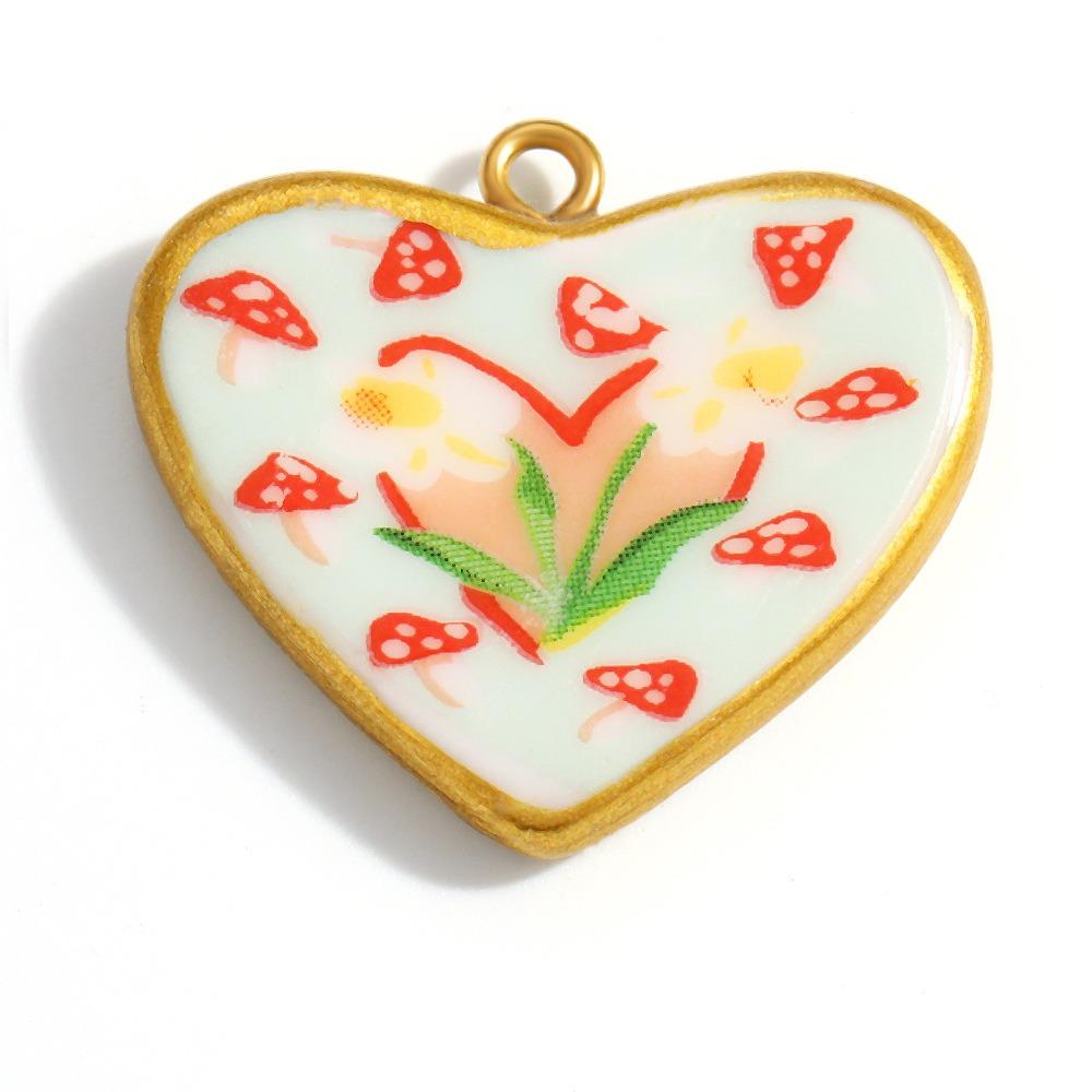 Stainless Steel Heart Cherry Fruit Flower Dog Colored Hand-painted Charms for Jewelry Making Necklaces DIY Material Colorfast