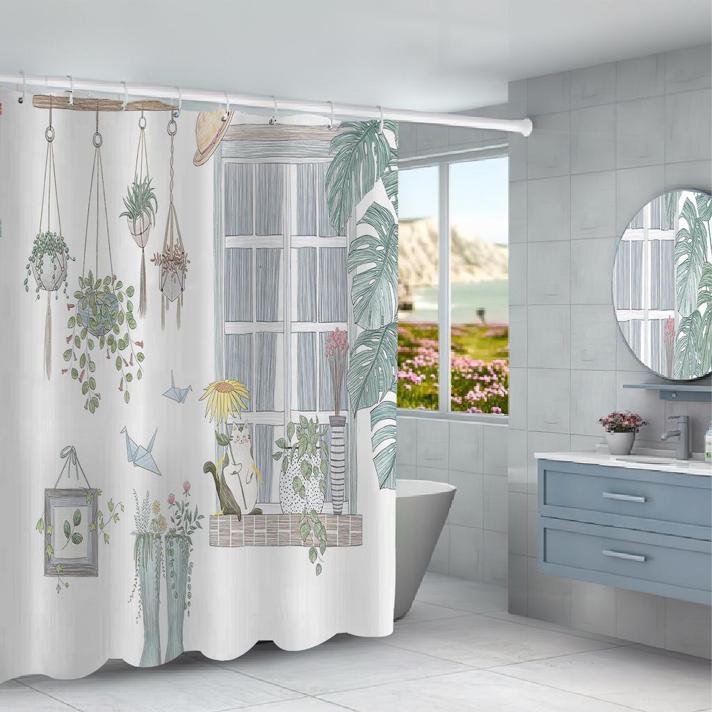 JINRUN Badezimmer verdickter wasserdichter Vorhang, schimmelfester Duschvorhang, Duschtrennwand-Vorhang, Duschvorhang, Badezimmer-Vorhang, kostenlose Perforation