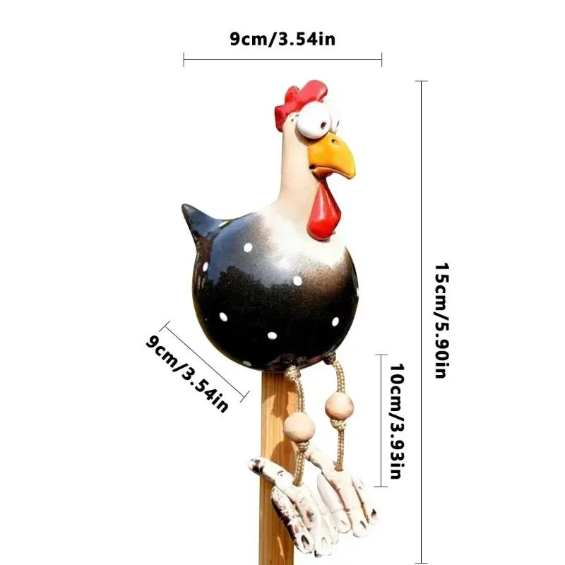 Funny Big Eyed Chicken Statue Long Foot Hen Sculptures Garden Fence Art Supplies Wooden Stake Decoration Resin Crafts