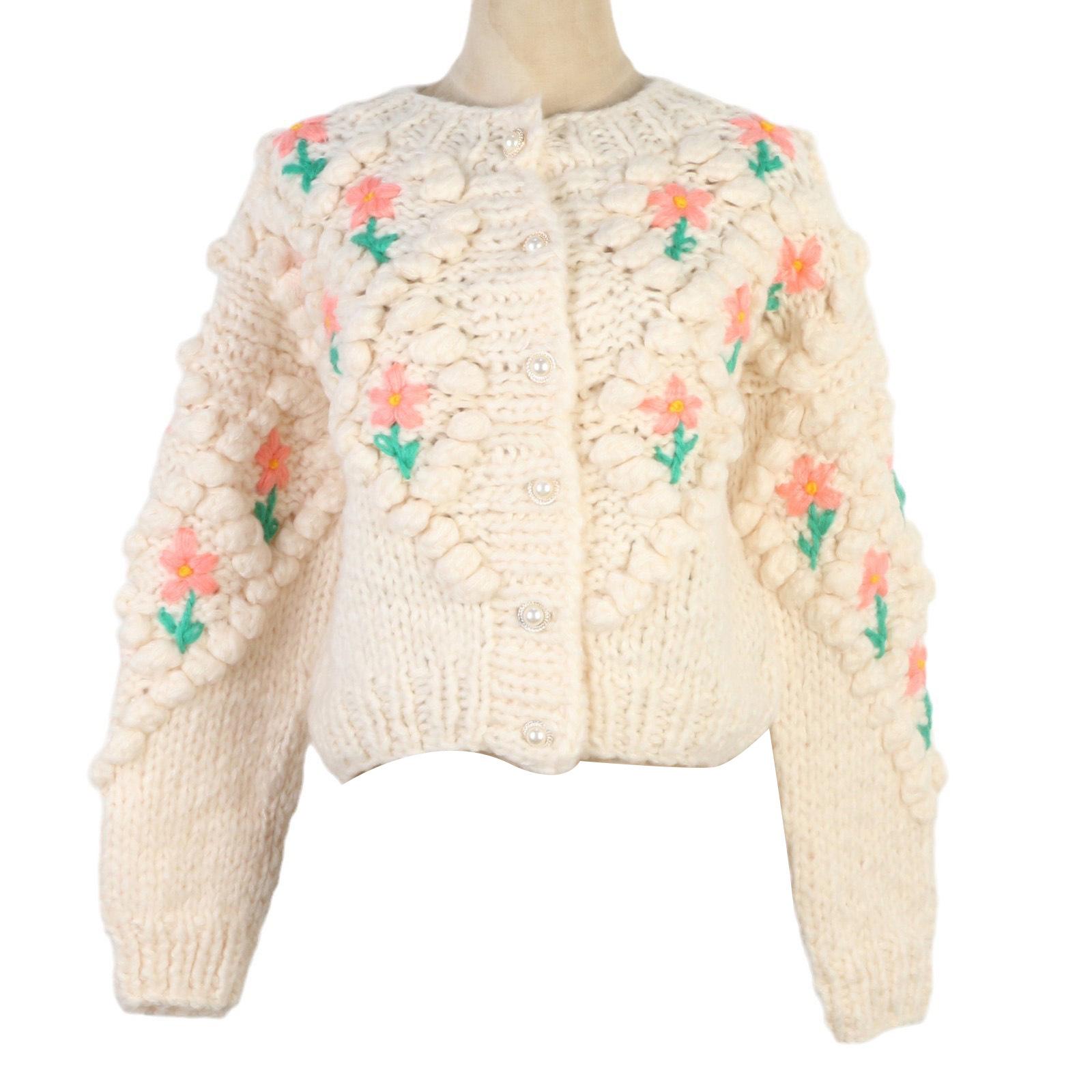 

2024 Autumn/Winter Hand-embroidered Flower Cardigan Sweater Medium
