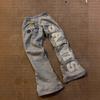 Completo Y2K da Donna a 2 Pezzi Felpa con Zip e Toppe Strappate Lettere Pantaloni Lunghi Dritti Streetwear Tuta