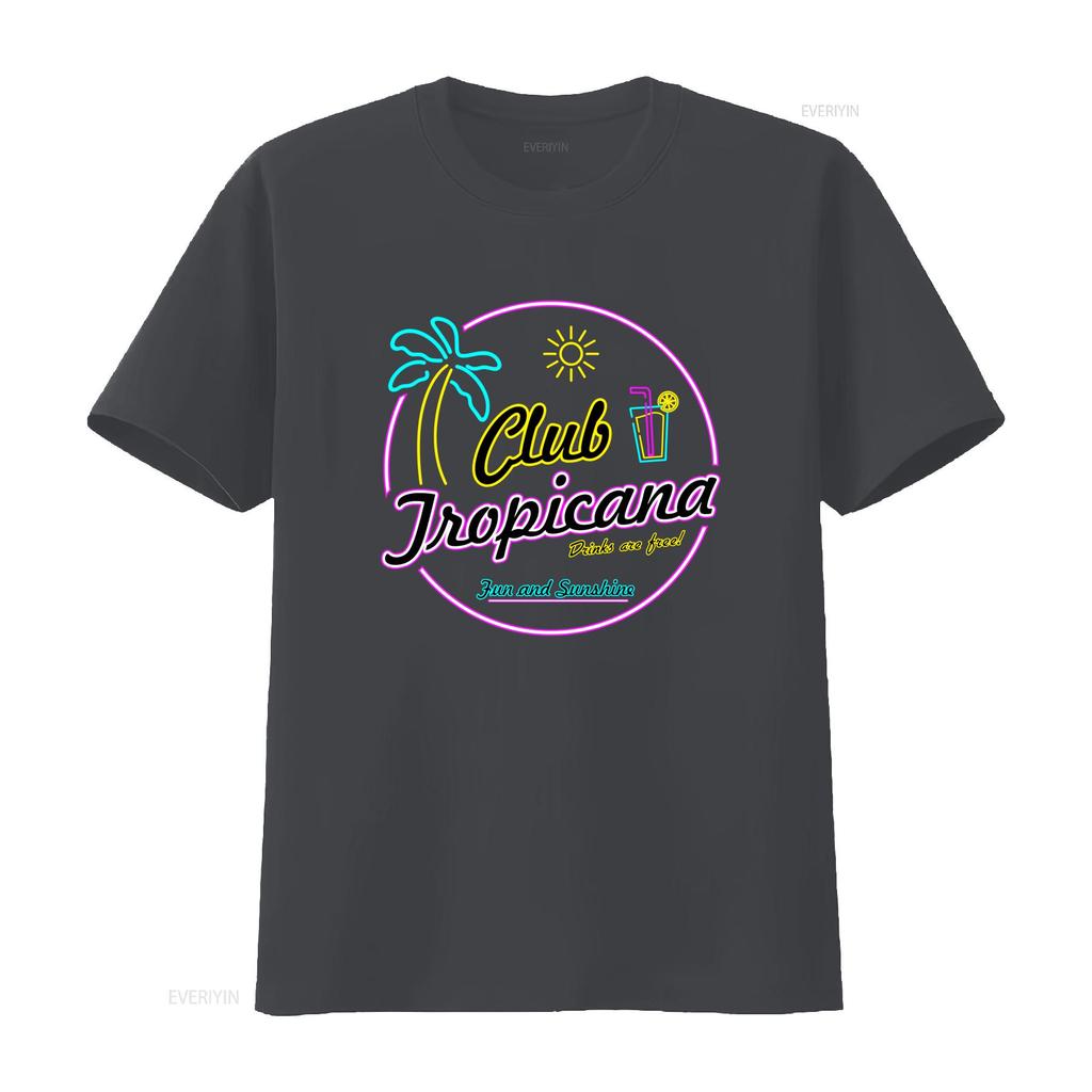 Club Tropicana Neon Design T Shirt Tropical Vibes with Palm Tree Sun Free Drinks Fun and Sunshine  vintage Washed