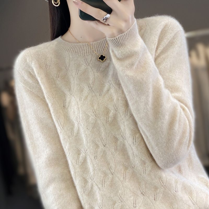 Mink Cashmere Sweater Women's O-neck Pullover Loose Knitted Underlay Autumn/Winter Long Sleeve Fashion Cashmere Top