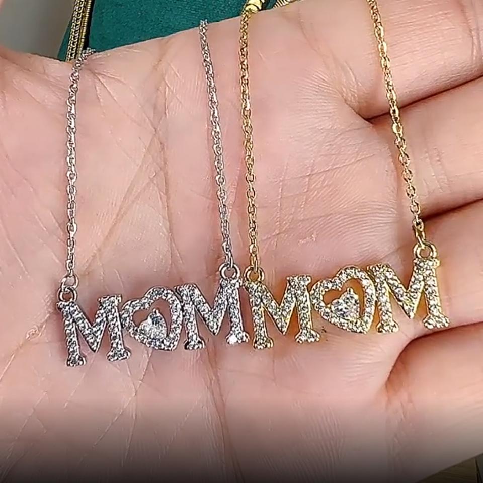 ZAKOL Shiny Micropaved Zirconia MOM MAMA Letter Pendant Necklace Romantic Love Mother's Day Birthday Party Zircon Gift