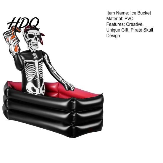 Inflatable Beer Holder for Barbecue Halloween Skull Ice Bucket, Pirate Skeleton Drink Cooler Party, Scary Holiday Decor Lawn Thickened PVC Portable