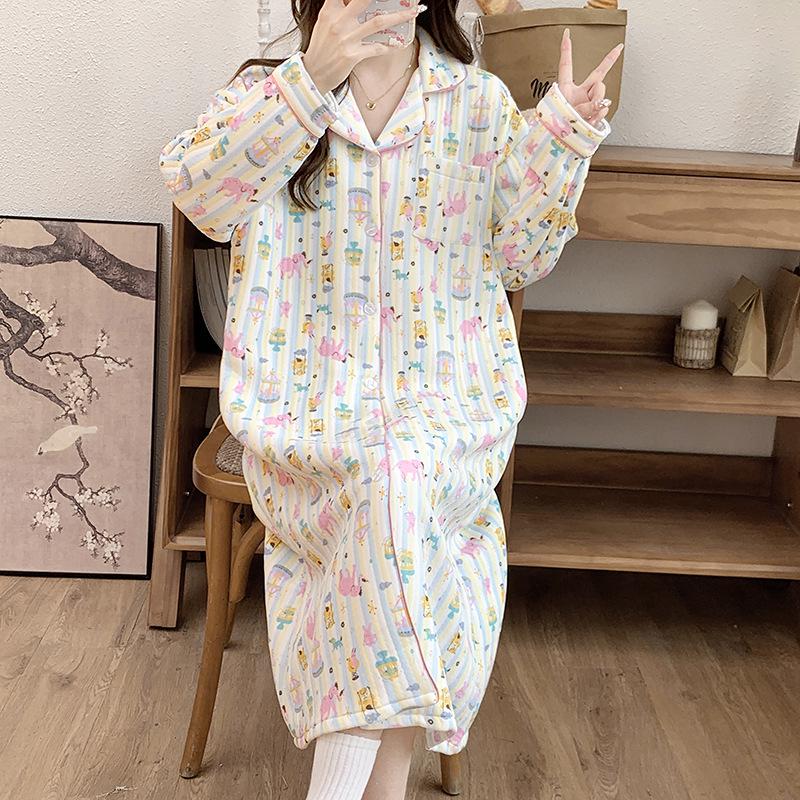 Neuer Stil Air-Baumwolle Umstands-Stillnachthemd – Langarm, Geeignet für Herbst/Winter, Perfekt für die Zeit nach der Geburt/Stillzeit