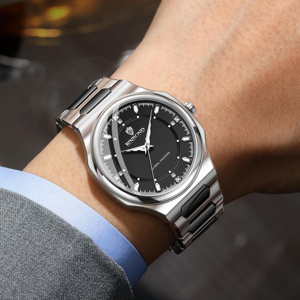 BINBOND Orginal Brand New Men's Watches Luxury Luminous Waterproof Watch For Man Stainless Steel Strap Reloj Top Brand Free Ship
