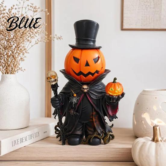 Halloween Mantle Decoration Skull Scepter Pumpkin Ornament with Cloak Exquisite Resin Head Decorations Gentleman Holding Small & Figurine for Table
