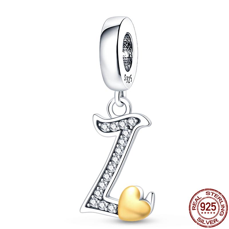 Original Design Anhänger Zirkon Herzform 26 englische Buchstaben A-Z Charm Perlen Passend 925 Original Armband Halskette Schmuck