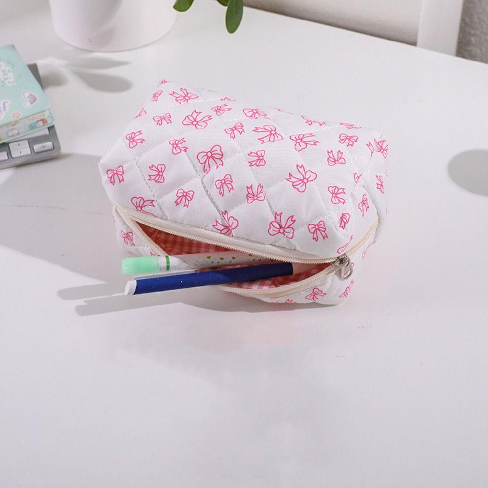 Trendy Cotton Makeup Bag Fresh Color Storage Organizer Cosmetics Bag Bow-knot Patterns Cosmetics Pouch Home Travel