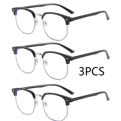 3PCS Men Retro Anti Blue Light Glasses for Computer Reading Gaming UV Protection