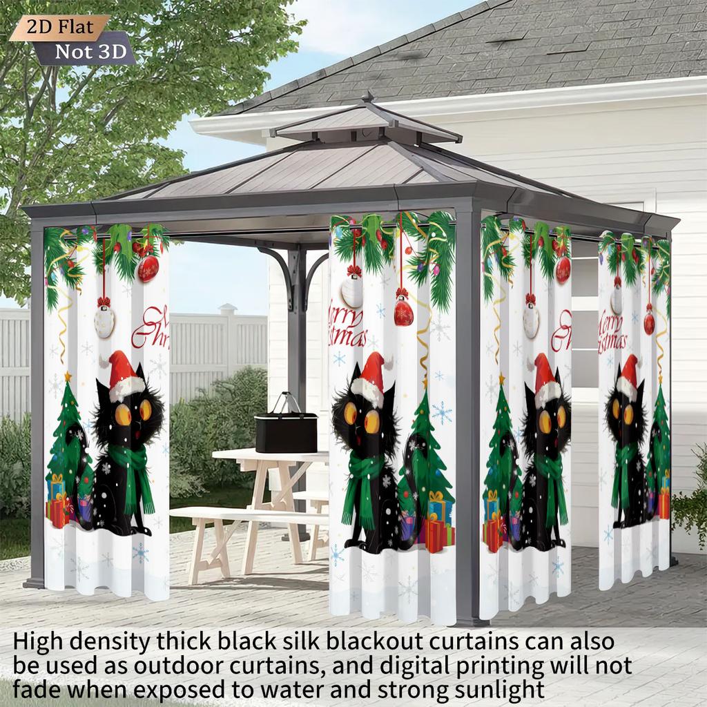 2Pcs Christmas Black Cat Print Blackout Curtains Multiple Size Living Room Bedroom Home Insulation Decoration, Machine Washable