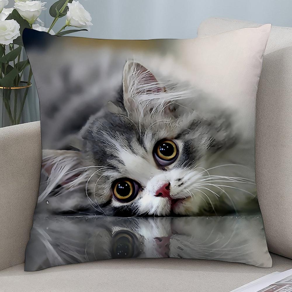 Adorable Cat Cute Pillow Case Short Plush Pillow Covers Sofa Decorative Gift Home Double-Sided Printing Cushion Cover