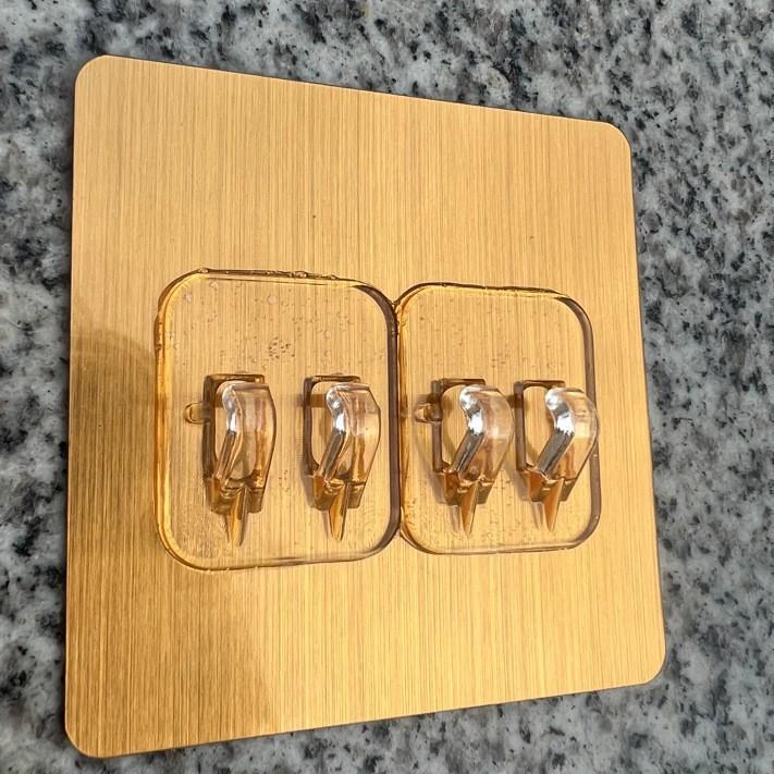 Multi-layer Adhesive Wall-Mount Storage Rack with Transparent Hooks for Bathroom