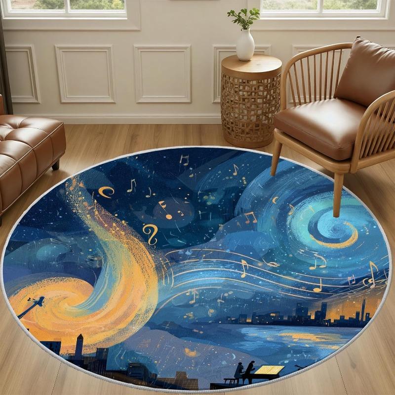 Saxophone Music Notes Print Round Carpet Art Watercolor Style Living Room Decor Rug Modern Home Decor Non-slip Floor Mat