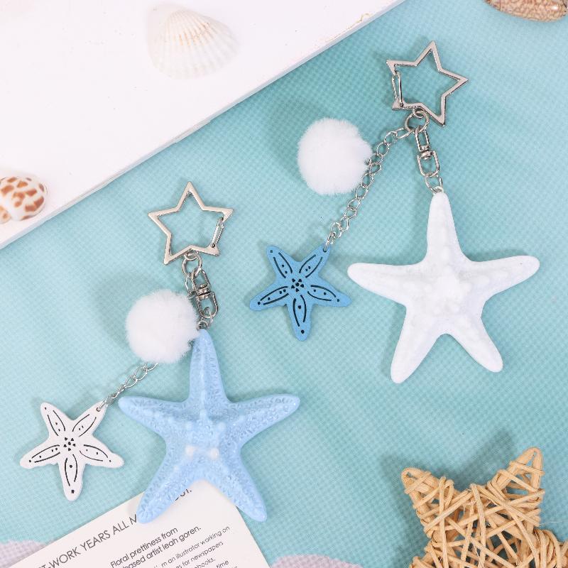 Y2K Starfish Keychain Holiday Ocean Beach Keyring Trendy Bag Pendant Decoration Key Accessories Couple Gifts